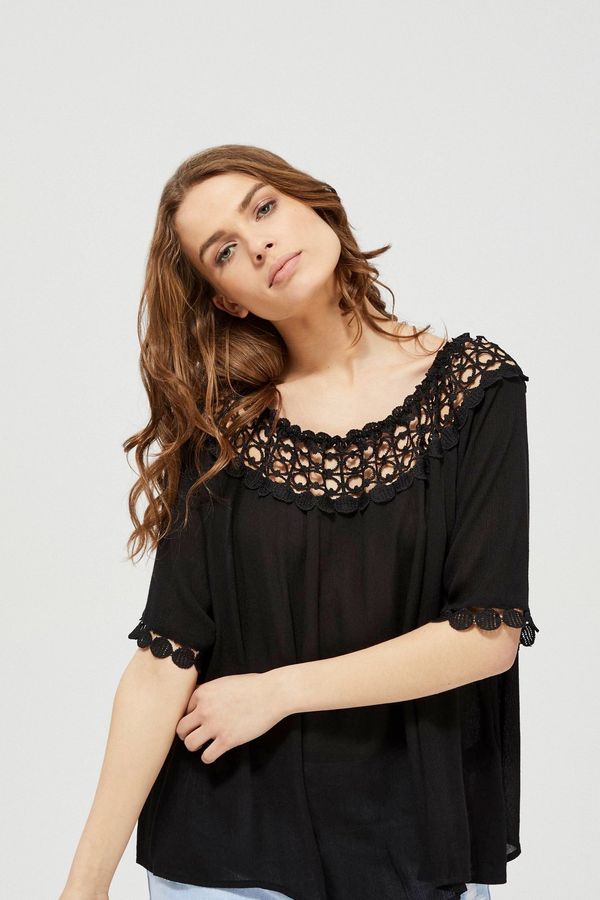 Moodo Spanish Shirt with Embroidery - Black