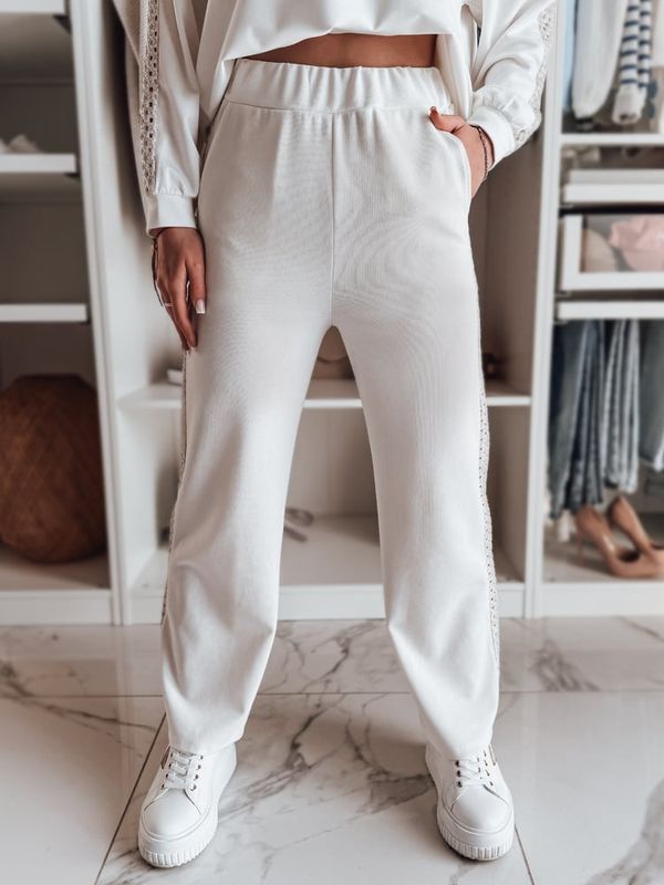 DStreet Spodnie damskie wide leg prążkowane LUXEEN ecru Dstreet