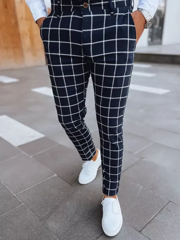 DStreet Spodnie męskie chinosy w kratę granatowe Dstreet