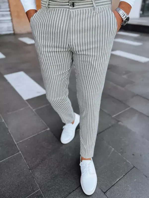 DStreet Spodnie męskie chinosy w paski jasnoszare Dstreet