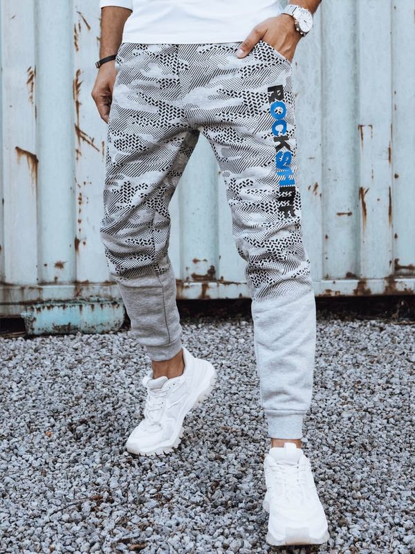 DStreet Spodnie męskie dresowe camo z nadrukiem szare Dstreet