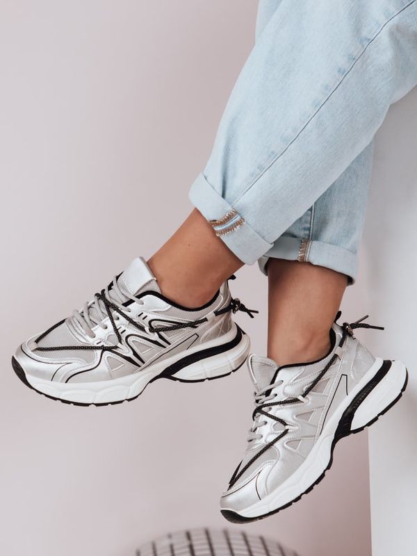 DStreet Sportowe sneakersy damskie na płaskiej podeszwie LUXORUNS srebrne Dstreet