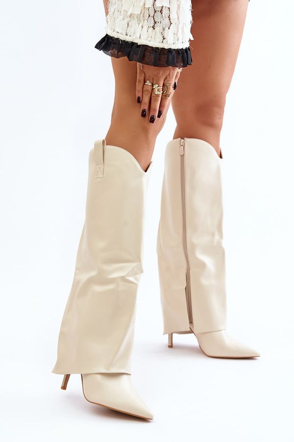 Kesi Stiletto heel boots with a bent upper light beige Bellinna