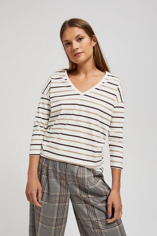 Moodo Striped blouse with V-neck