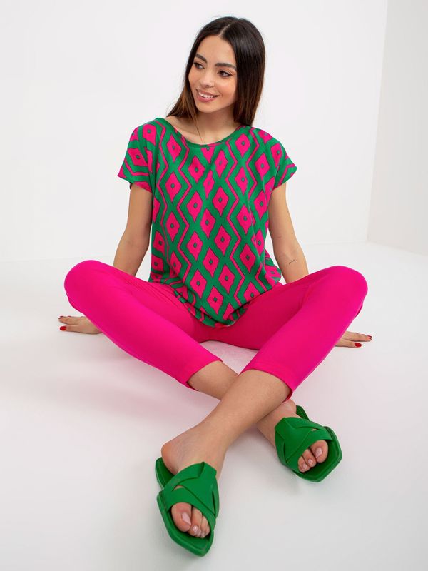 Fashionhunters SUBLEVEL blouse with a round neckline with a green print