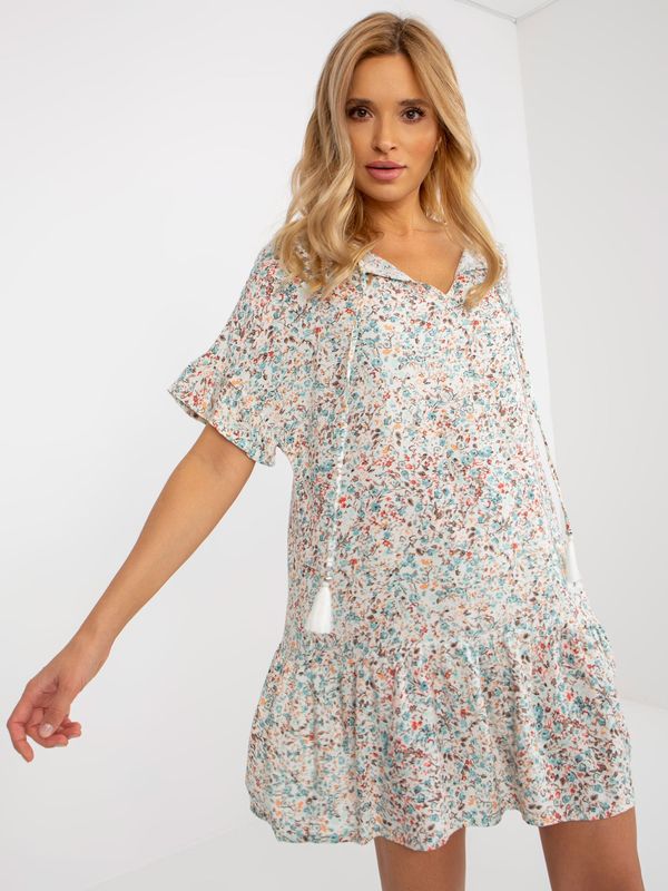 Fashionhunters SUBLEVEL white loose floral dress with ruffle
