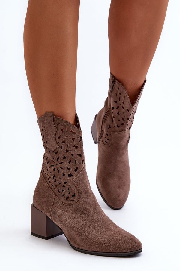 Kesi Suede ankle boots with an openwork upper on the block, brown Irvelame
