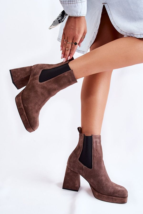 Laura Messi Suede Boots On Massive Heel Laura Messi 2519 Brown