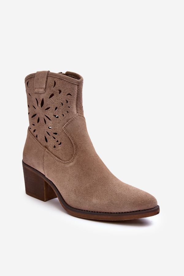 Kesi Suede Openwork Cowboy Boots D&A Dark Beige