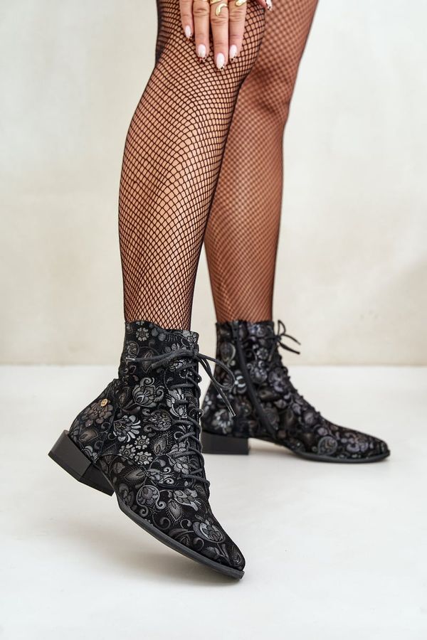 Maciejka Suede Patterned Ankle Boots With Flat Heel Maciejka