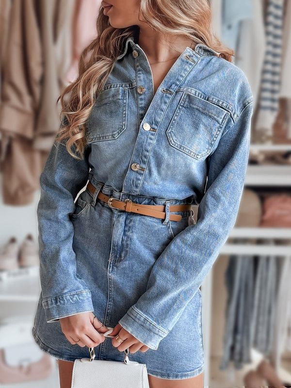 DStreet Sukienka damska mini one size JINELLA z paskiem niebieska Dstreet