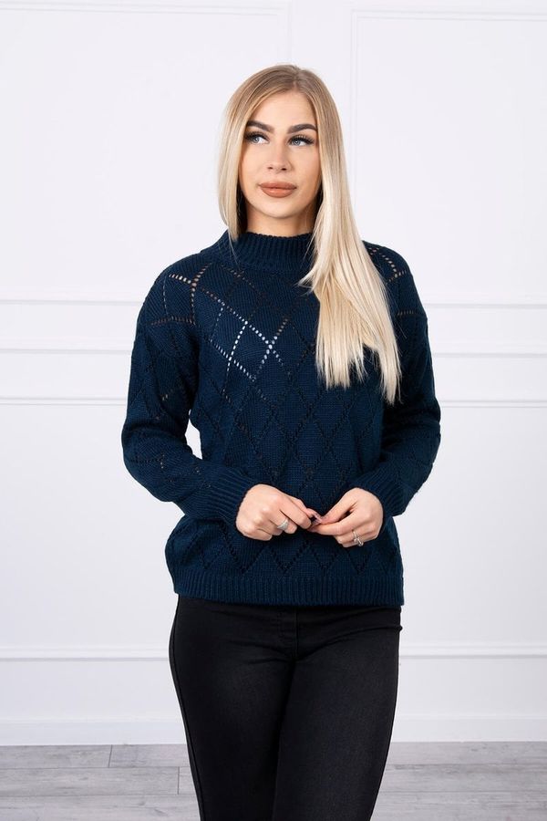 Kesi Sweater with high neckline and diamond pattern dark blue