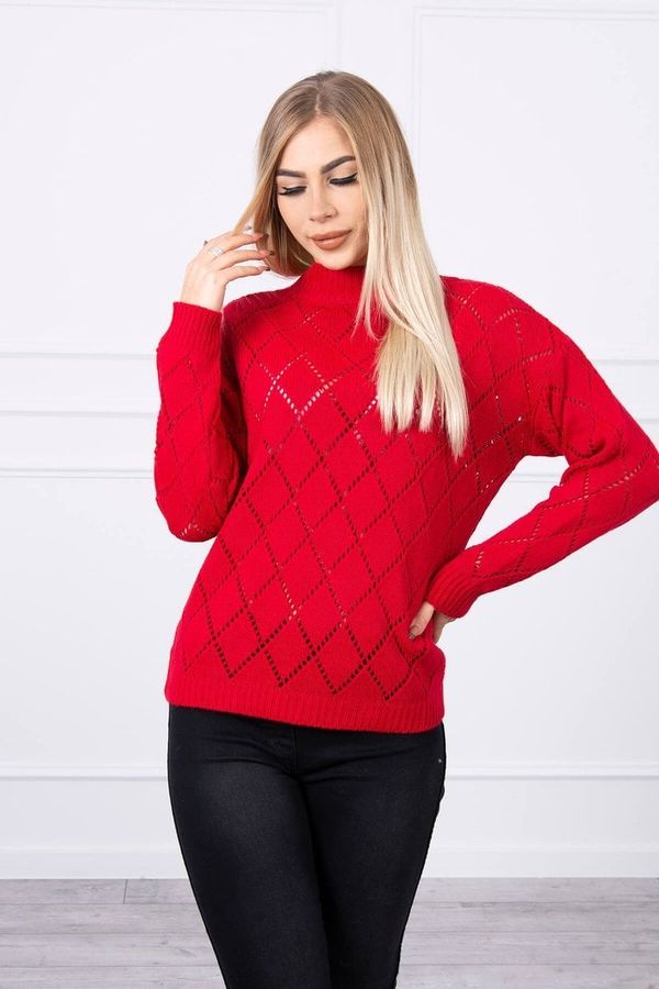 Kesi Sweater with high neckline and diamond pattern red color
