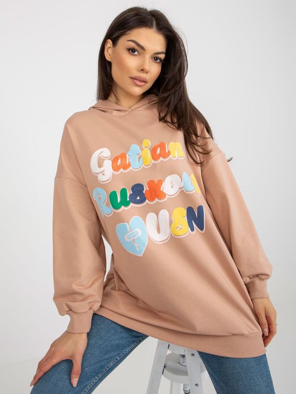 Fashionhunters Sweatshirt with large print Camel