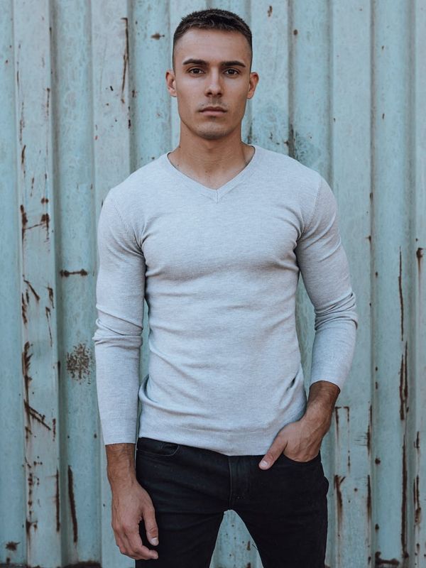 DStreet Sweter męski w serek jasnoszary Dstreet