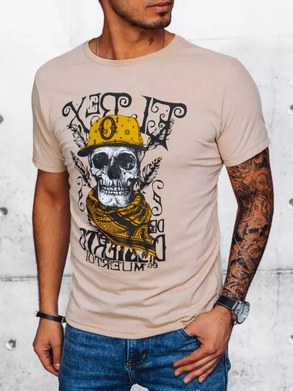 DStreet T-shirt męski z nadrukiem beżowy Dstreet
