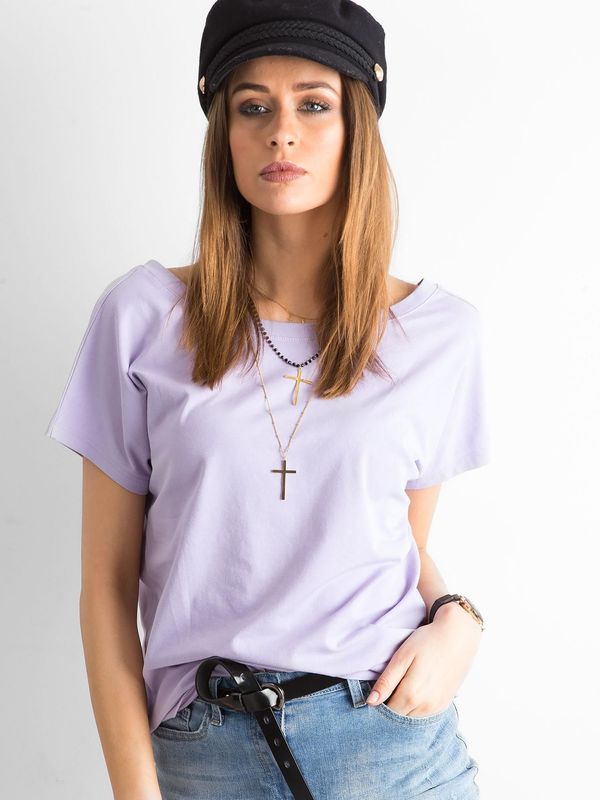 Fashionhunters T-shirt with back neckline, light purple