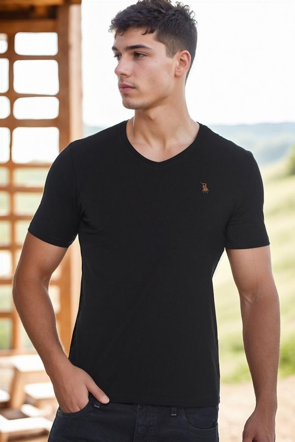 dewberry T8568 DEWBERRY V-NECK MEN'S T-SHIRT-BLACK-1