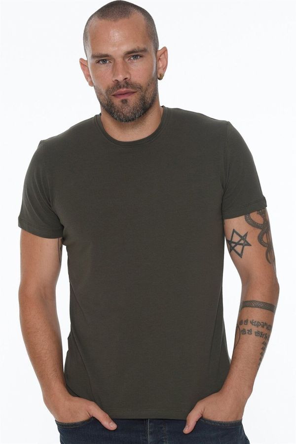 dewberry T8569 DEWBERRY BICYCLE COLLAR MEN'S T-SHIRT-KHAKI