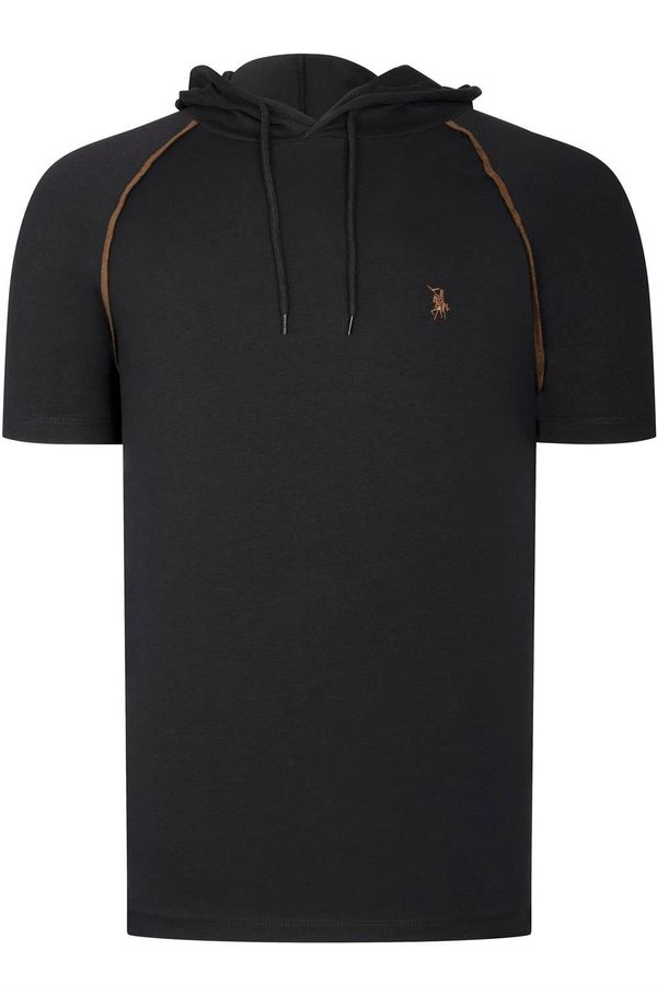 dewberry T8570 DEWBERRY HOODED MEN'S T-SHIRT-PLAIN BLACK