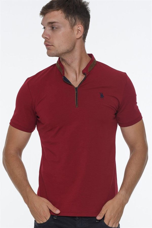 dewberry T8571 DEWBERRY ZIPPER MEN'S T-SHIRT-BURGUNDY