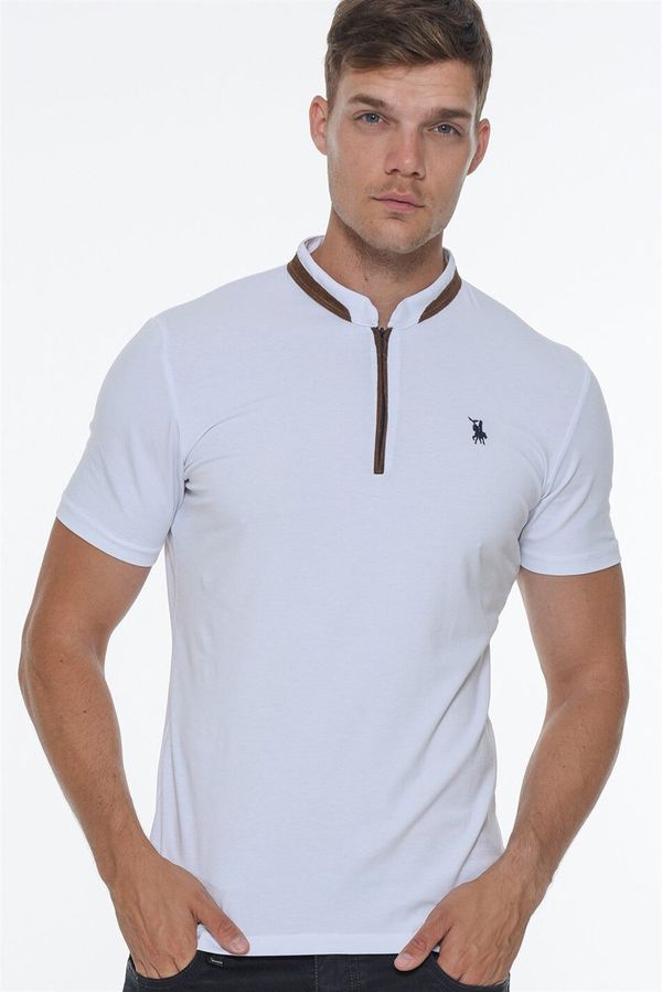 dewberry T8571 DEWBERRY ZIPPER MEN'S T-SHIRT-WHITE