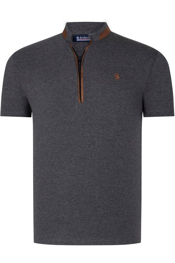 dewberry T8571 DEWBERRY ZIPPERED MEN'S T-SHIRT-PLAIN ANTHRACITE