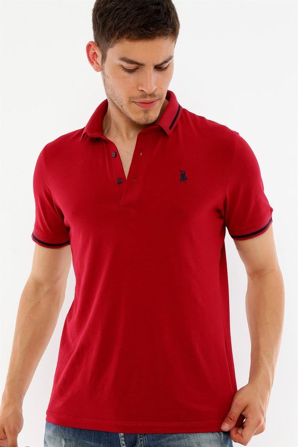 dewberry T8586 DEWBERRY MEN'S POLO NECK T-SHIRT-BURGUNDY