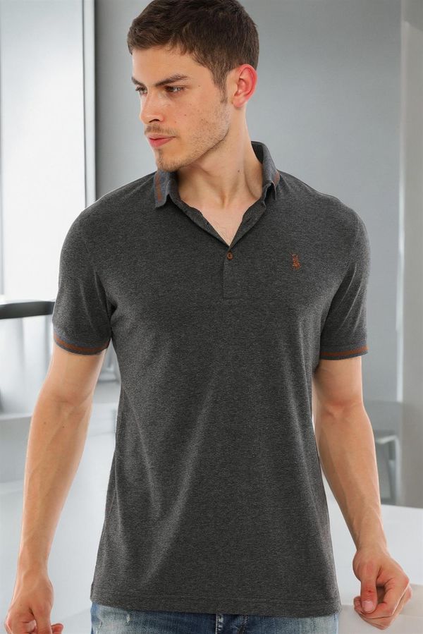 dewberry T8586 DEWBERRY MEN'S POLO NECK T-SHIRT-LIGHT ANTHRACITE