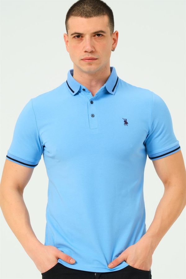 dewberry T8586 DEWBERRY MEN'S POLO NECK T-SHIRT-PLAIN LIGHT BLUE