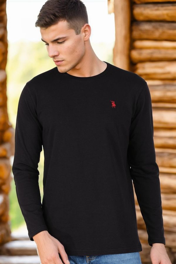 dewberry T8588 DEWBERRY BIKE COLLAR LONG SLEEVE T-SHIRT-BLACK-2