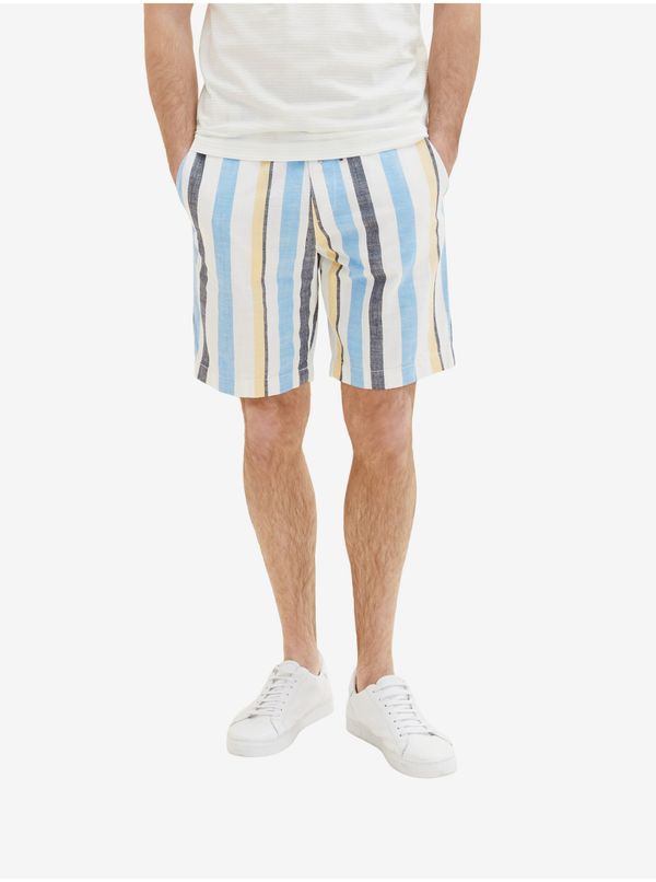 Tom Tailor Tom Tailor White and Blue Mens Striped Shorts - Men