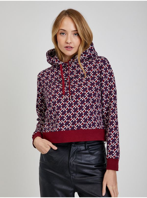 Tommy Hilfiger Tommy Hilfiger Blue-Red Womens Patterned Cropped Hoodie Tommy Hilfi - Women