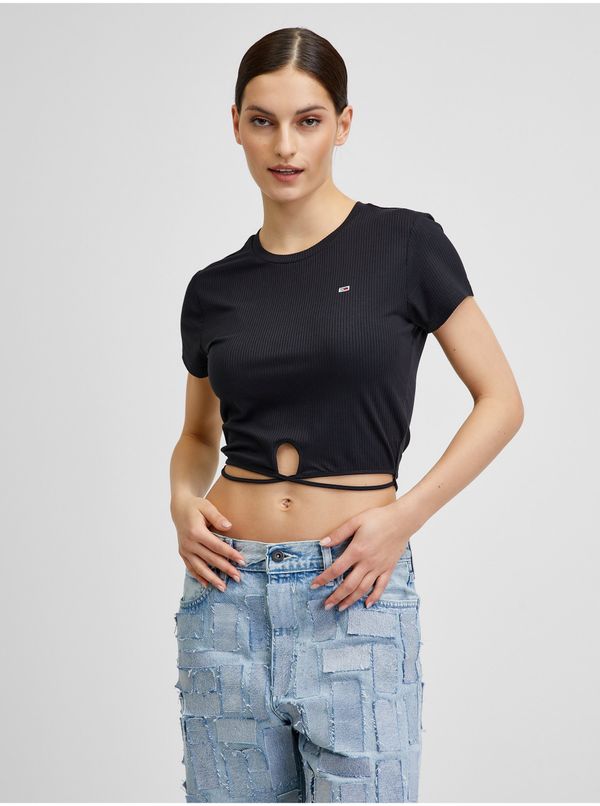 Tommy Hilfiger Jeans Tommy Hilfiger Jeans T-shirt - TJW CROP STRAP RIB FRONT KNOT SS black