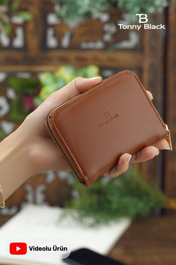 Tonny Black Tonny Black Original Women's Card Holder coin compartment with a zipper compartment. Comfort Model Mini Wallet with Card Holder Brown.