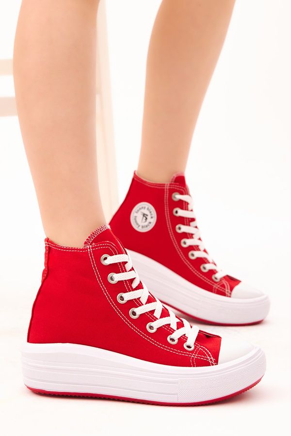 Tonny Black Tonny Black Women's Red Comfortable Fit Thick Soled Long Sneakers.