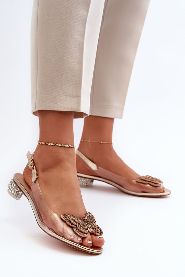 Kesi Transparent low-heeled sandals with butterfly, rose gold D&A