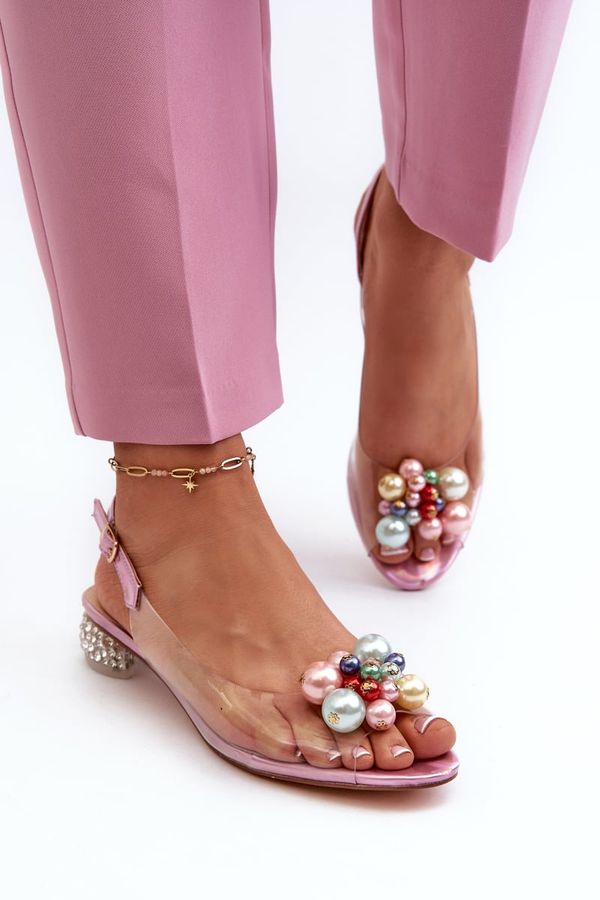 Kesi Transparent low-heeled sandals with Pink D&A embellishment