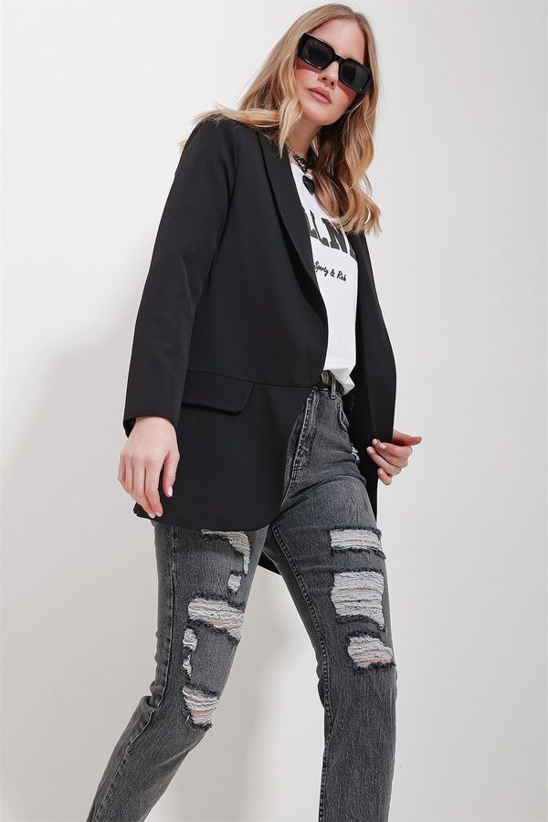 Trend Alaçatı Stili Trend Alaçatı Stili Women's Black Shawl Collar Lined Jacket