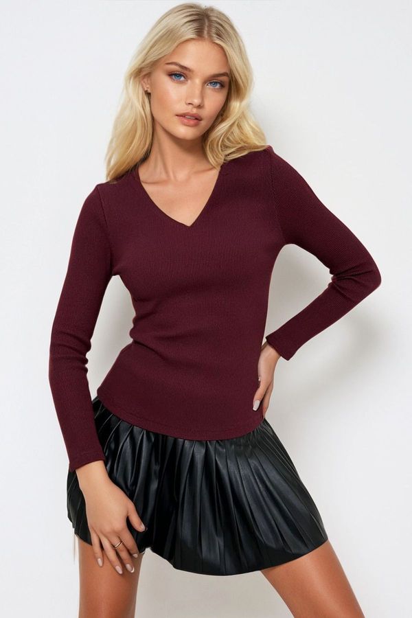 Trend Alaçatı Stili Trend Alaçatı Stili Women's Burgundy V Neck Camisole Basic Blouse