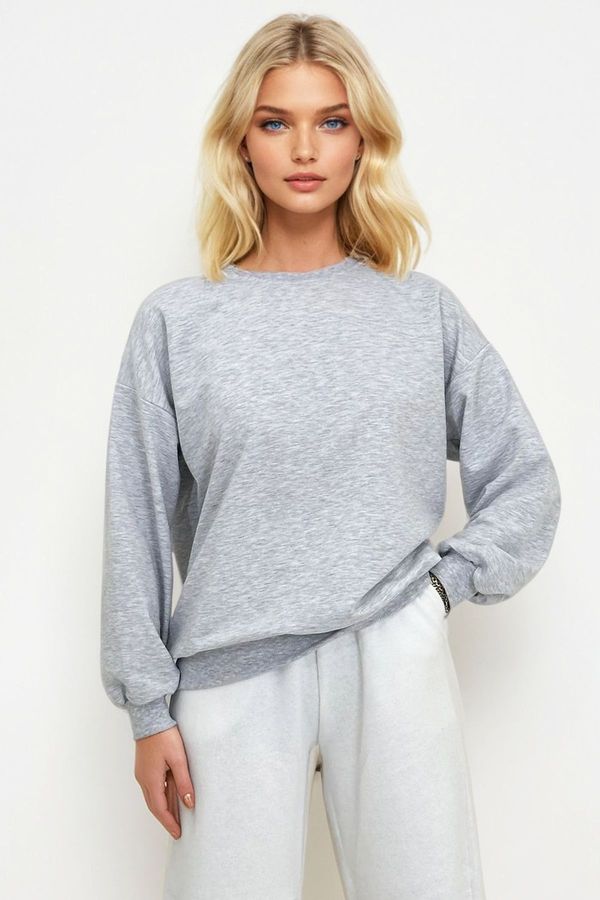 Trend Alaçatı Stili Trend Alaçatı Stili Women's Carmelange Crew Neck Oversize Seasonal Basic Sweatshirt