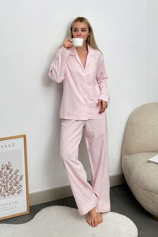 Trend Alaçatı Stili Trend Alaçatı Stili Women's Dust Pink Single Pocket Woven Pajamas Suit