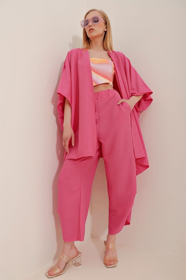 Trend Alaçatı Stili Trend Alaçatı Stili Women's Fuchsia Trousers And Jacket Double Suit With Slit