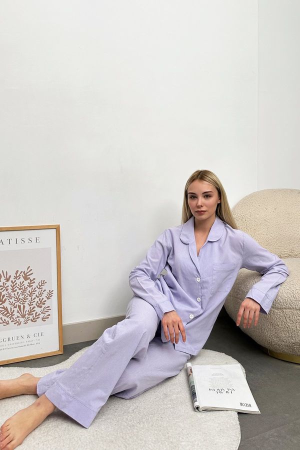 Trend Alaçatı Stili Trend Alaçatı Stili Women's Lilac Single Pocket Woven Pajamas Suit