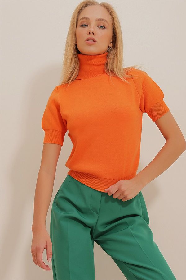 Trend Alaçatı Stili Trend Alaçatı Stili Women's Orange Turtleneck Short Sleeve Basic Knitwear Sweater
