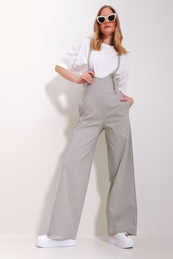 Trend Alaçatı Stili Trend Alaçatı Stili Women's Stone Double Pocket Strap Lycra Overalls Jumpsuit