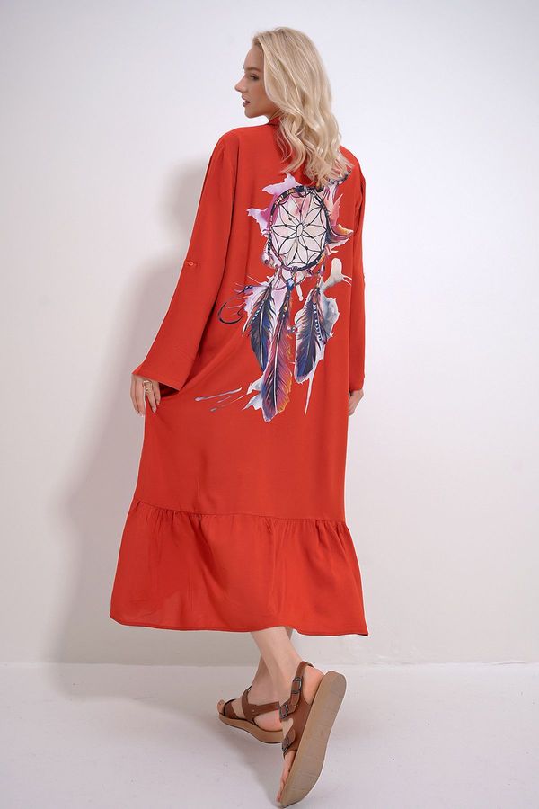 Trend Alaçatı Stili Trend Alaçatı Stili Women's Tile Single Pocket Skirt Flounced Back Printed Woven Viscose Shirt Dress