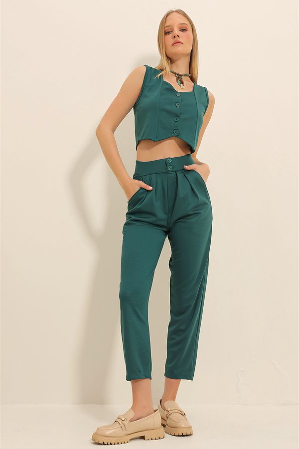 Trend Alaçatı Stili Trend Alaçatı Stili Women's Walnut Green High Waist Carrot Pants