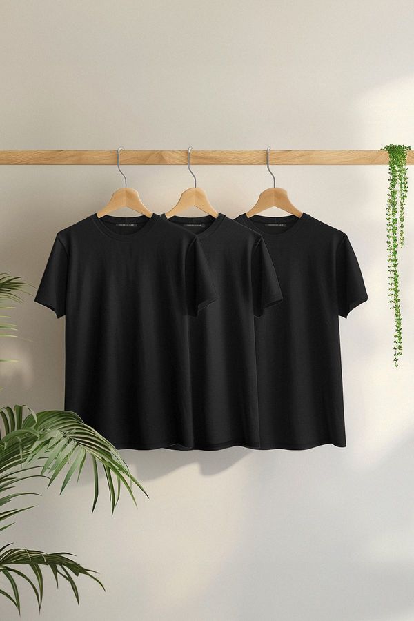 Trendyol Trendyol 3-Pack Black Basic Slim/Slim Cut 100% Cotton 3-Pack T-Shirt