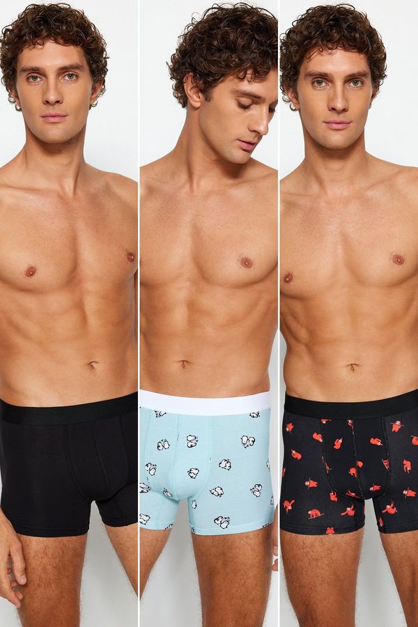 Trendyol Trendyol 3-Pack Multicolored Animal Patterned-Flat Pack Couple Flexible Cotton Boxer